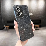 For Moto G Stylus 2024 Case,Cute Super Vibrant Neon Glitter Shiny Bling Sparkly Case Thin Slim Shockproof Camera Protection Cover For Women Girl For Motorola Moto G Stylus 2024-Black