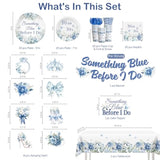 171Pcs Something Blue Before I Do Bridal Shower Decorations, With Pre-Threaded Banner 40 Thickened Plates And 2 Tablecloths, 20-Pack Disposable Paper Tableware For Blue Bridal Shower