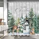 Christmas Forest Shower Curtains Merry Christmas Winter Woodland Snowman Bathroom Decor Winter Deer Shower Curtain With 12 Hooks For Xmas Home Decor 72X72 Inch
