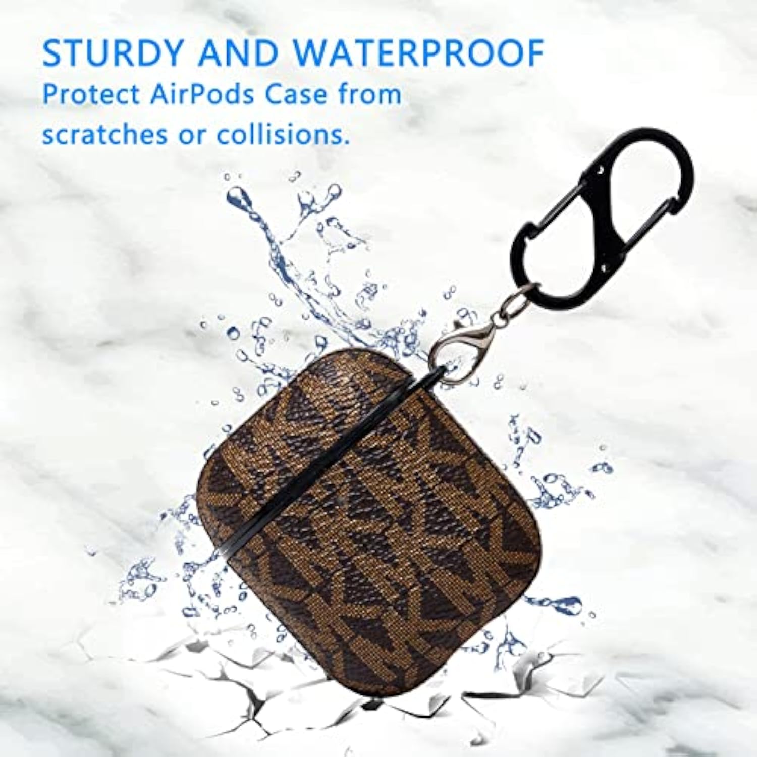 Airpods Case Cover For Airpod 2&1, Full-Body Protective Hard Shell Leather Airpods Protective Cover Case With Keychain For Airpods Wireless Charging Case, Front Led Visible