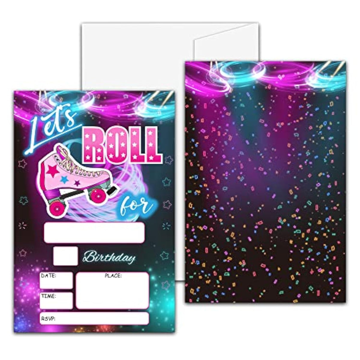Roller Skate Birthday Party Invitation, Let'S Roll Neon Fill-In Invites For Teens Boys & Girls, 20 Invitations With Envelopes(4" X 6")?Kids Party Favors Decorations And Supplies-14