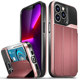 VENA Wallet Case Compatible with Apple iPhone 13 Pro (6.1"-inch), vCommute (Military Grade Drop Protection) Flip Leather Cover Card Slot Holder with Kickstand (Rose Gold)