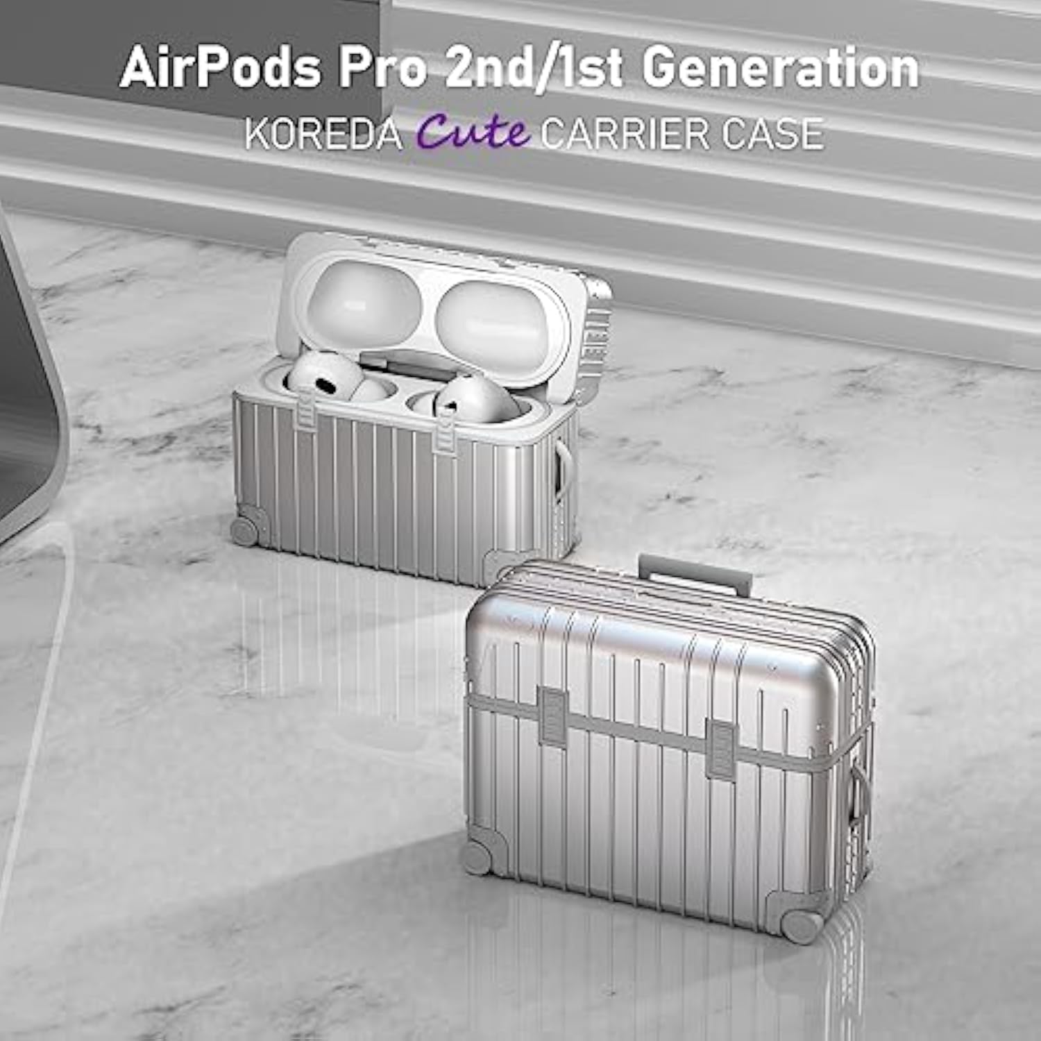 AirPods Pro 2 Case Cover, Cute Suitcase Design Hard Case for AirPods Pro 2nd Gen/1st Gen (2023/2022/2019) with Cleaner Kit, Silver