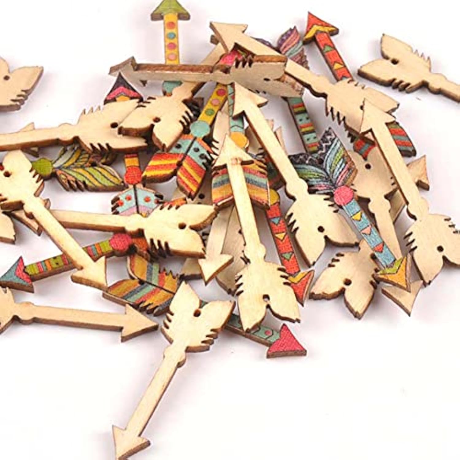 50 Pcs Buttons Mixed Arrow Shape Wood Crafts Wood Hollowed-Out Decorat