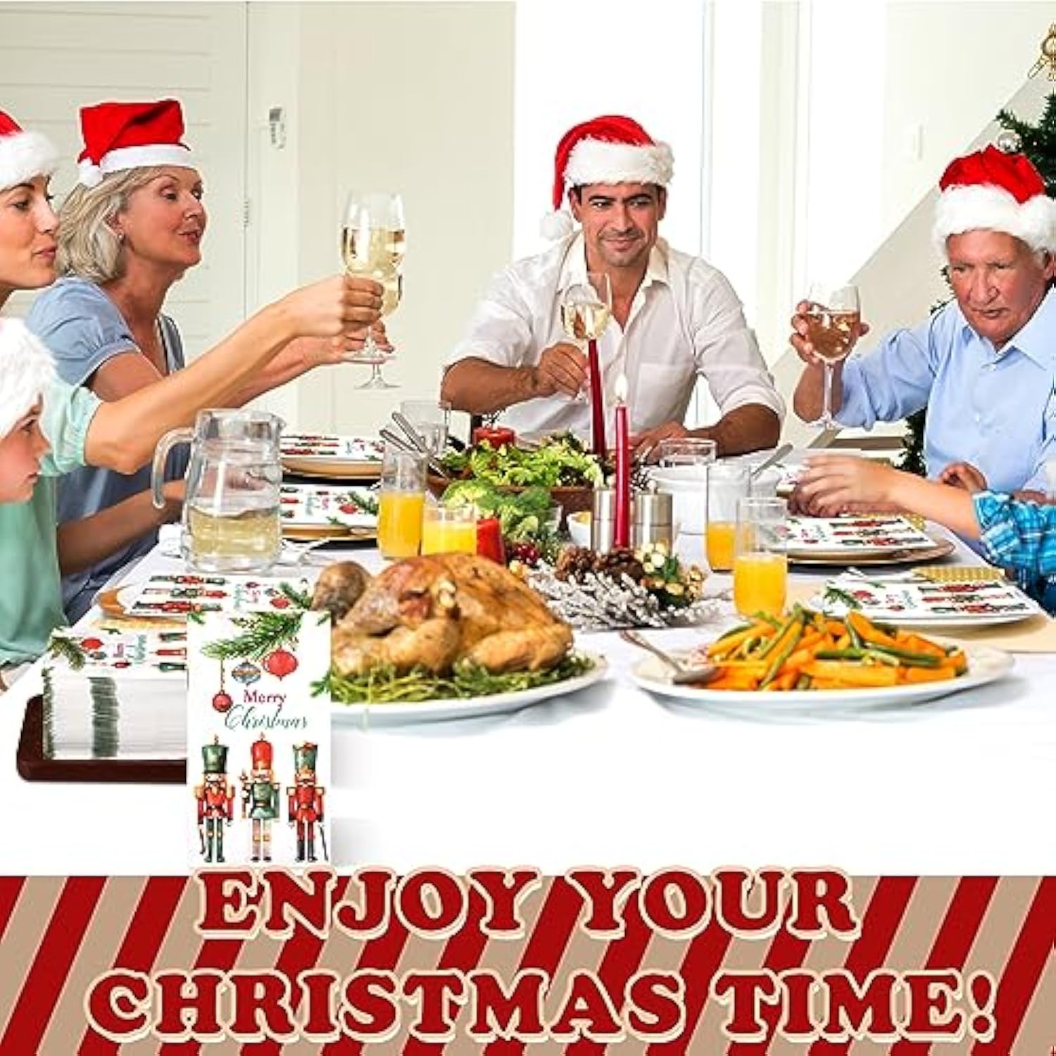 200 Pcs Christmas Nutcrackers Guest Paper Napkin 2 Ply Disposable Hand Towel For Bathroom Merry Christmas Paper Napkin Dining Table Decoration For Xmas Party Winter Indoor Outdoor