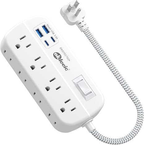 Short Power Strip 8 Outlets 4 USB Ports 1FT Flat Plug Surge Protector