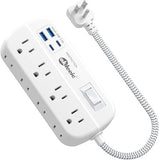 Short Power Strip 8 Outlets 4 USB Ports 1FT Flat Plug Surge Protector