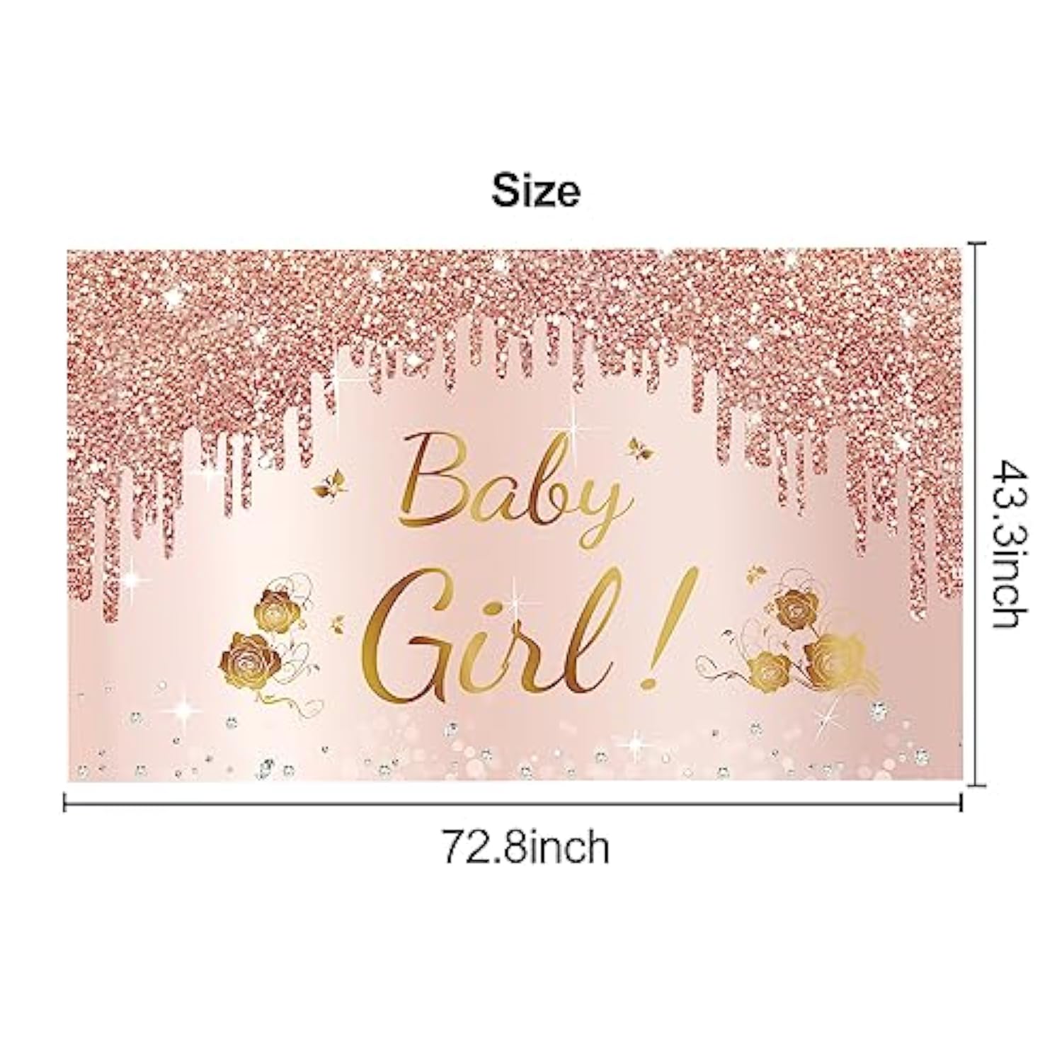 Pink Rose Gold Baby Girl Shower Banner & Backdrop – Sweet Baby Decor Set