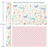 Reversible Mermaid Wrapping Paper Roll,Metallic Foil Whale,Turtle And Sea Creature With Pink Polka Dot For Kids,Girlsbirthday,Baby Shower,Mini Roll (17 In X 32.8 Ft)