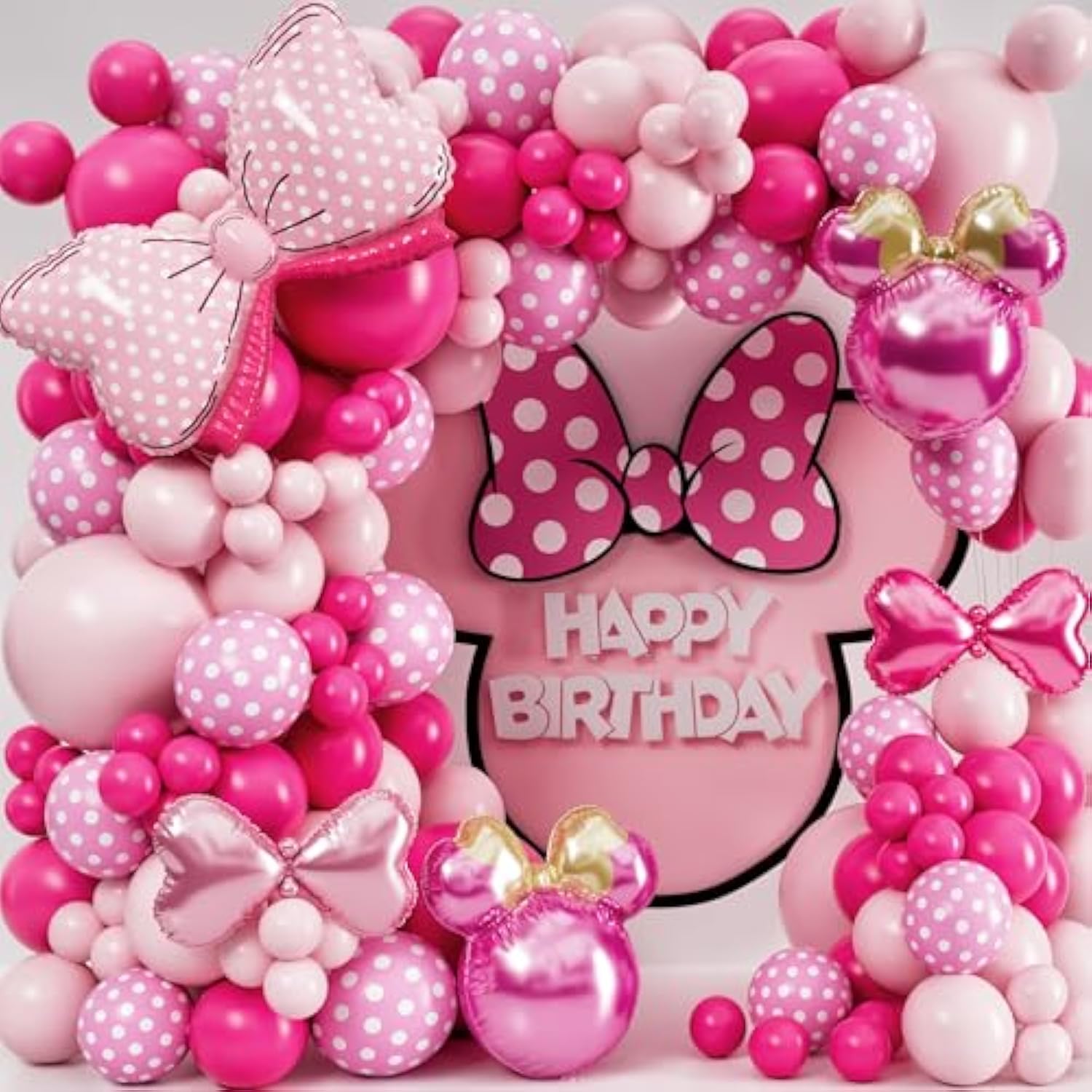 All-In-1 Minnie Balloon Arch Kit With Bonus Bow & Mouse Head Balloons - Mini Mouse Balloons For Birthday Decorations & Oh Twodles Birthday Party Supplies Girl - Minnie Birthdays Party, Baby Shower