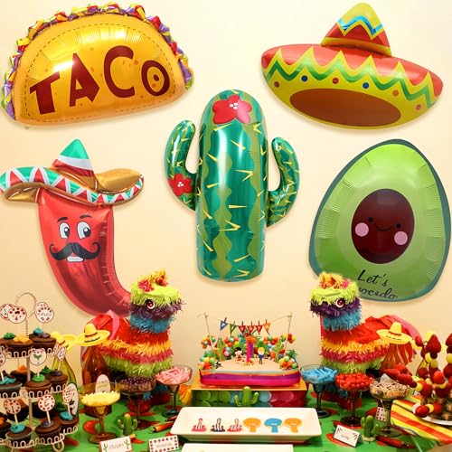 5Pcs Cinco de Mayo Balloons, Mexican Fiesta Balloons