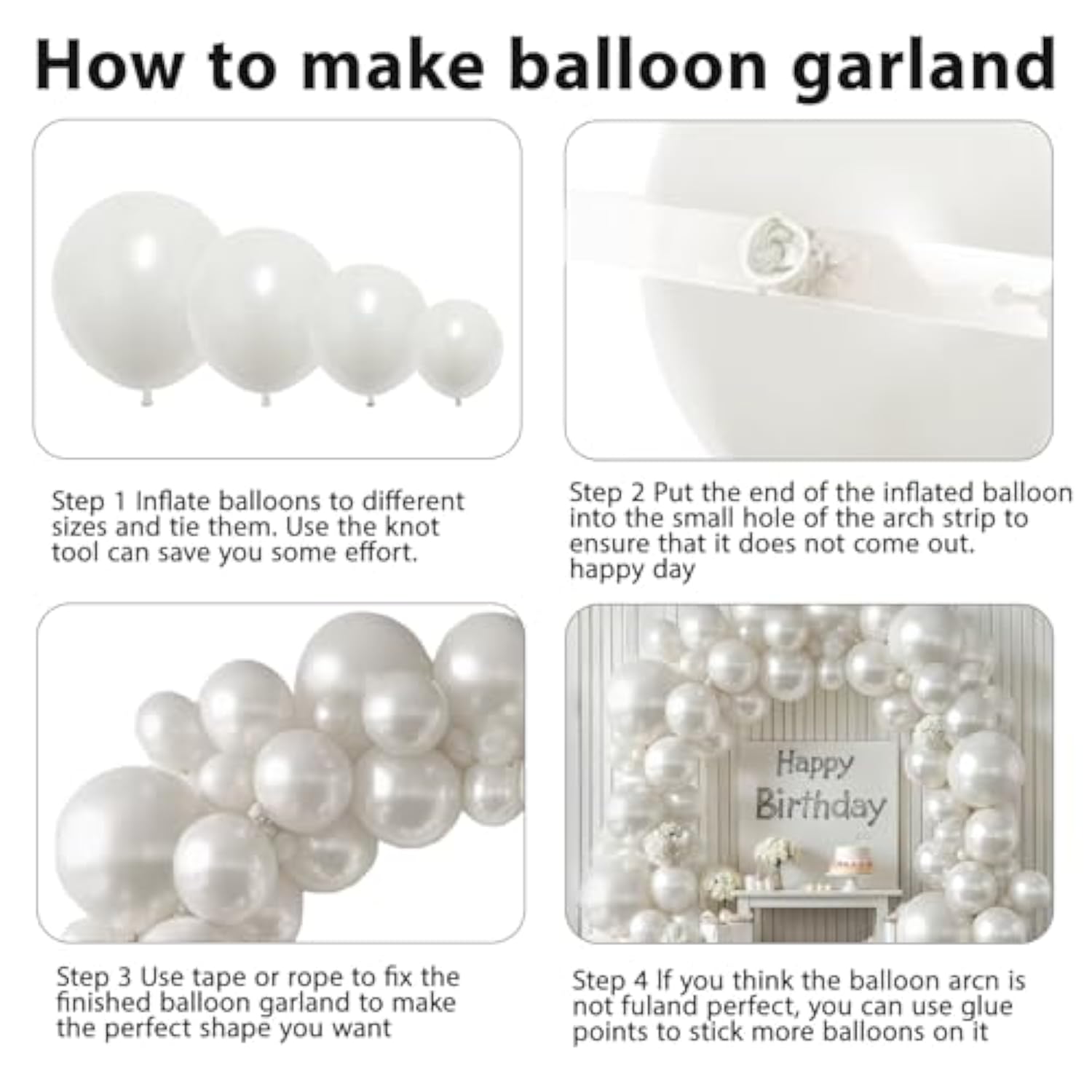 Pearl White Balloon Arch Kit Double-Stuffed Ivory & White Mixed Sizes