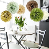 Sage Green Brown Gold Tissue Paper Pom Poms Party Decorations Olive Tan Ivory Flowers Wall Hanging Décor Jungle Safari Woodland Wild Table Centerpieces Supplies Birthday Bridal Baby Shower