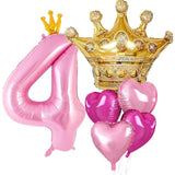 Princess 4Th Birthday Party Decorations, 40 Inch Large Pink Crown 4 Balloon For Girls’ Princess Royal Birthday Decorations, Party Supplies Favors, Anniversaries(Number 4 Foil Mylar Birthday Balloon)
