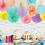 Pastel Rainbow Party Decorations Streamers - 14Pcs Boy Girl Kids Birthday Supplies,Pink Yellow Blue Paper Lanterns Fan,Tissue Pom Poms,Honeycomb Balls, Baby Shower Wedding Decor