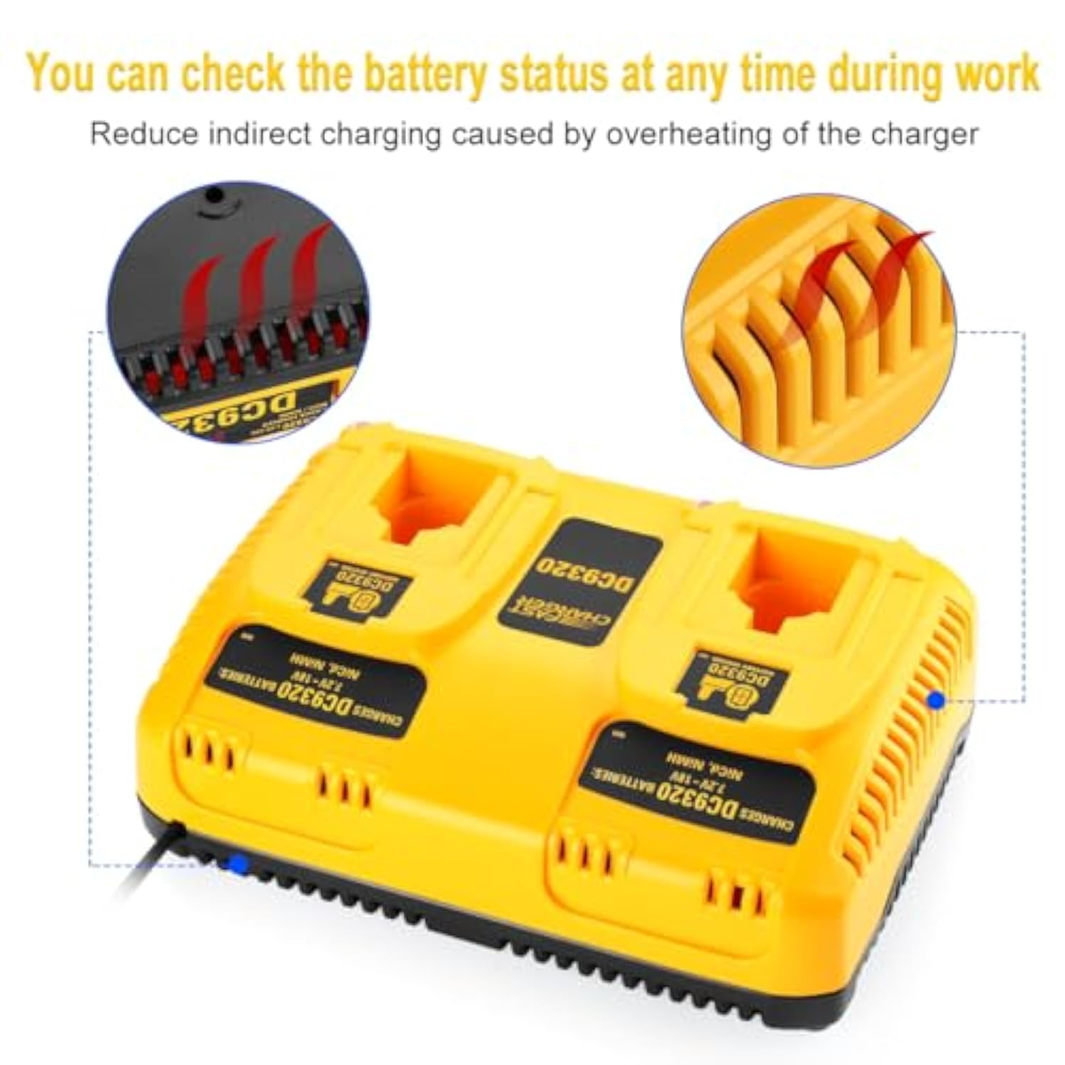 Dual Dc9320 Fast Charger For Dewalt 18V Battery Dw9116 Compatible With 7.2V-18V Xrp Nicd/Nimh Dc9098 Dc9096 Dc9091 De9057 Dw9072, For Dewalt Battery Charger (Not For Lithium)