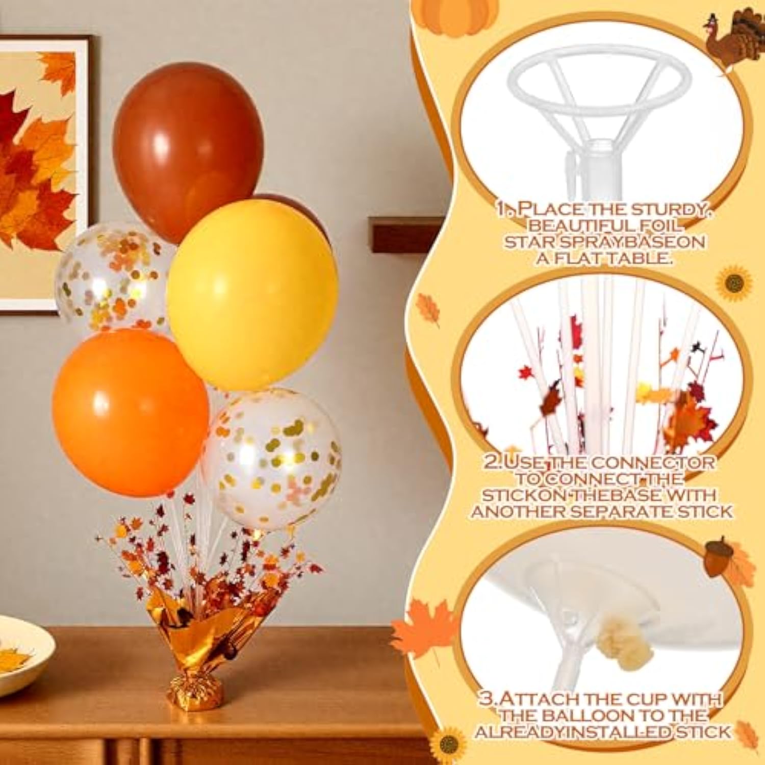 Thanksgiving Balloon Centerpiece Kit: Turkey, Squirrel, Pine Cone Decor (6 Sets)