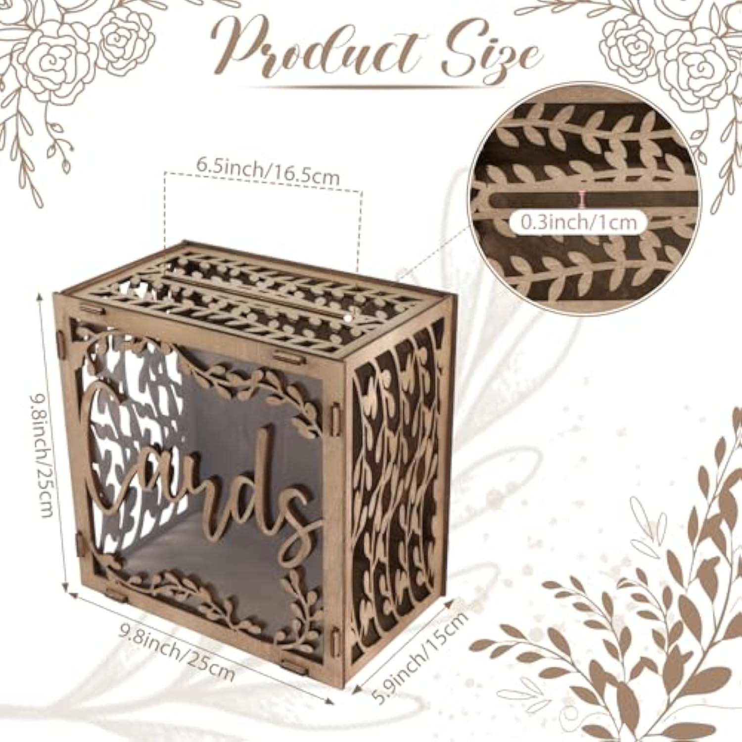 Wedding Card Box With Window, Brown Wooden Box Wedding Decorations For Reception, Money Index Card Box For Wedding Bridal Shower Rustic Wedding Decor Party Decorations