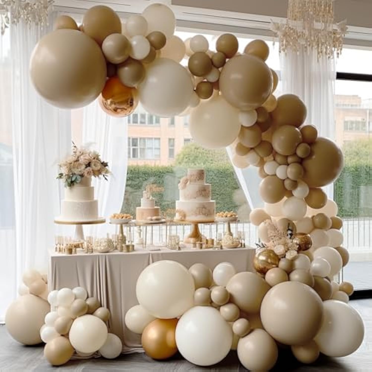 Double Stuffed Nude Balloons With Black Balloons Inside - Matte Of Nude Apricot Brown Latex Balloon Garland With 5In 12In 18In, Double Layer Thick Boho Balloon Garland Arch Kit For Party