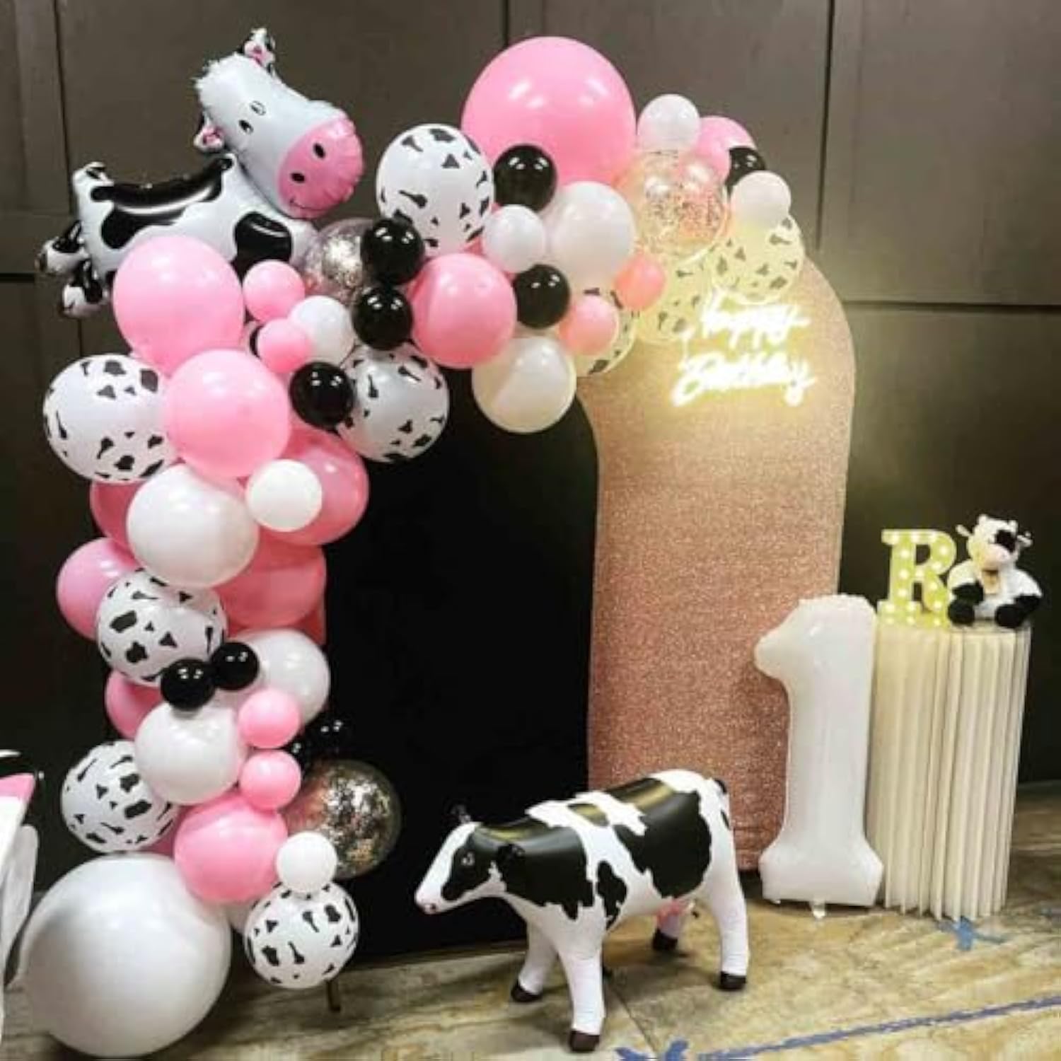 60PCS Cow Print & Pink Balloons – 12" Latex Balloons for Cowgirl, Farm, or Birthday Parties