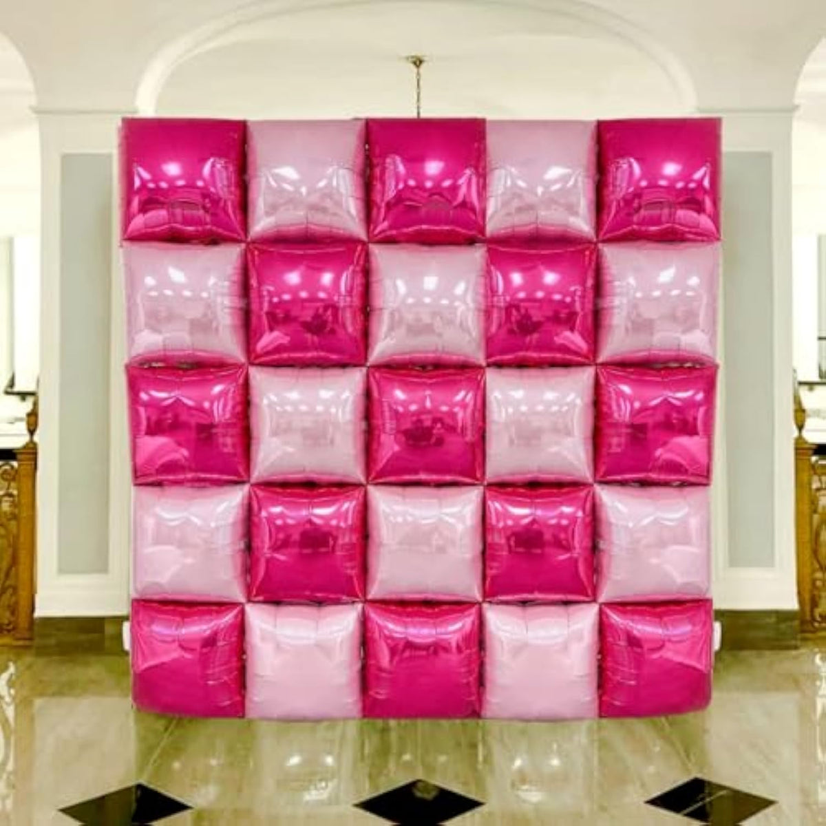 Hot Magenta Pink Foil Balloons Square Backdrop & Tunnel Arch Garland Kit