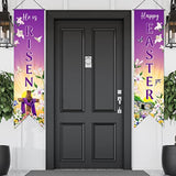 Happy Easter Door Banner He Is Risen Porch Sign Decoration Christian Wall Hanging Banner Jesus Cross Religious Spring Background Photo Prop Backdrop For Home Outdoor Indoor Party Supplies
