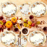 White Pumpkin Paper Plates And Napkins Serve 50, Boho Oval Fall Plates 10" X 12" With 6.5" Napkins Floral Autumn Tableware Fall Party Decorations For Birthday Baby Shower Bridal Shower Thanksgiving