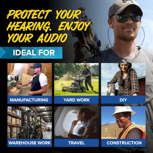 Basic Pro Bluetooth Foam Earplug Headphones - 27 Db Nrr Hearing Protection - Osha Approved Noise-Isolating Wireless Earbuds With Mic & Controls - For Work & Everyday Use - (Blue & Orange)
