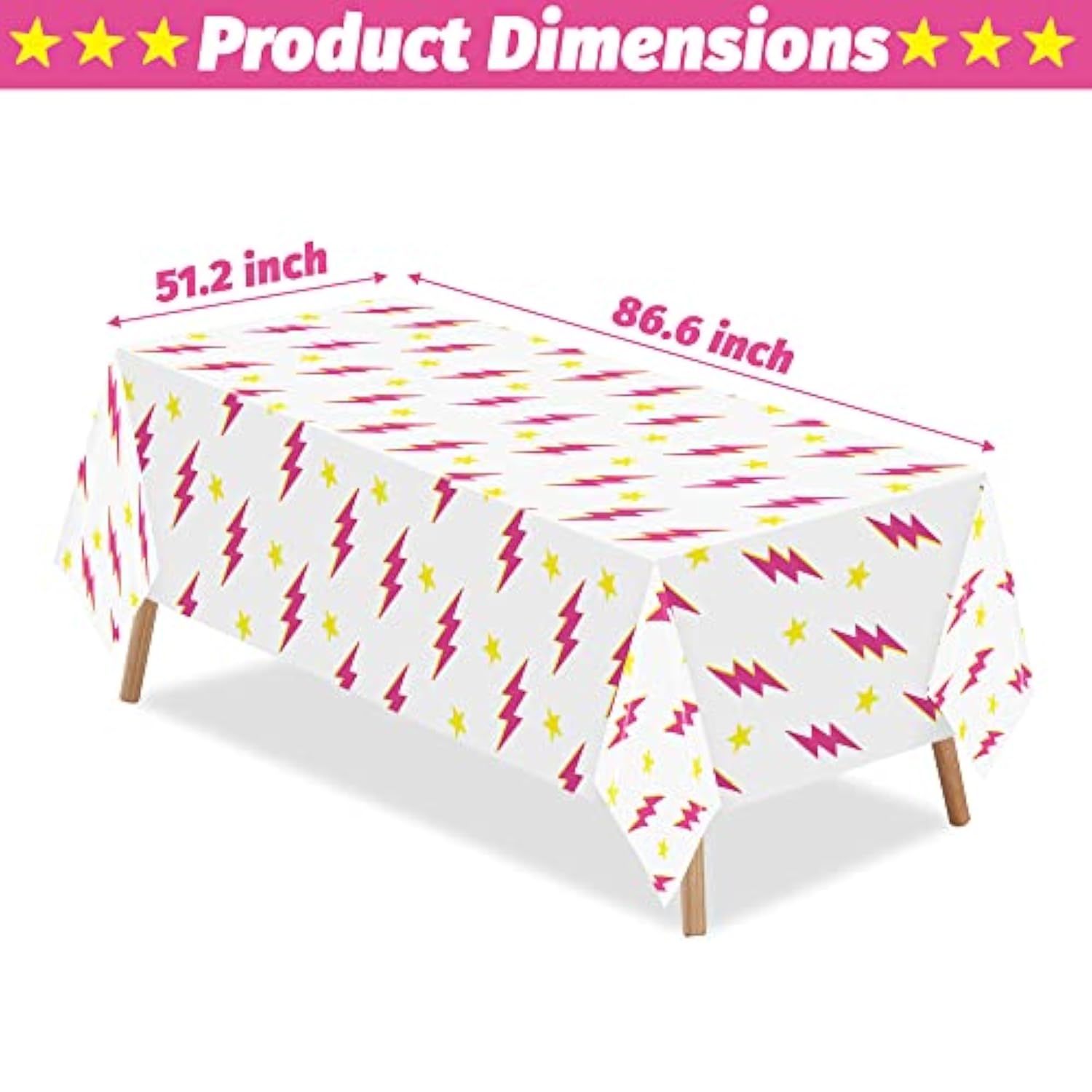 3Pcs Preppy Pink Lighting Bolt Party Tablecloths Plastic Rectangle Table Covers Disposable Y2K Tablecloth For Girls Birthday Bachelorette Early 2000S Theme Party Supplies 51.2 X 86.6 In