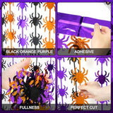 2 Pack Halloween Spider Foil Fringe Curtains 3.3x6.6ft Backdrop Orange Purple Black
