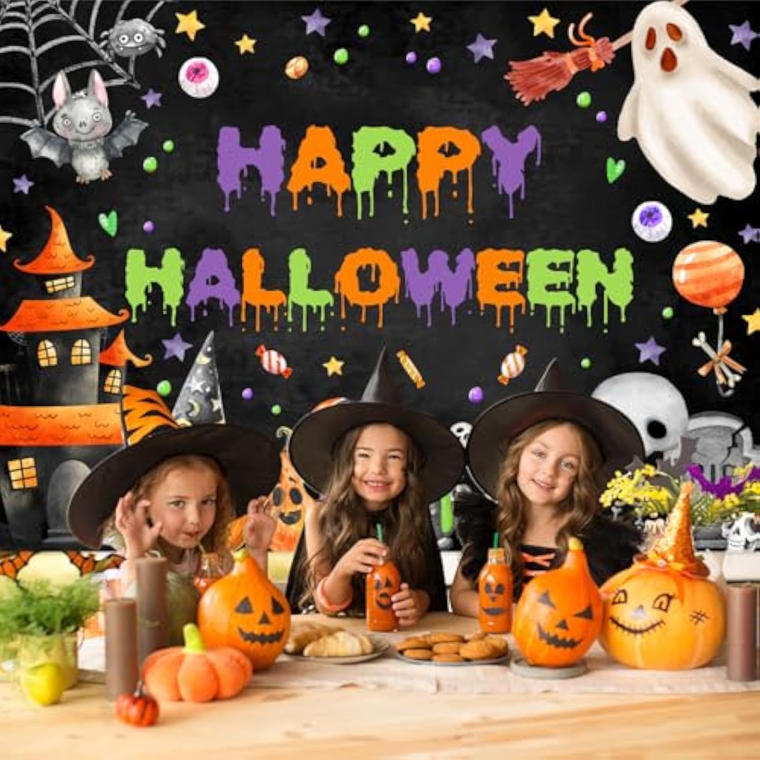 Happy Halloween Backdrop 7x5ft Spooky Ghost Party Banner Kids Birthday Baby Shower Decor