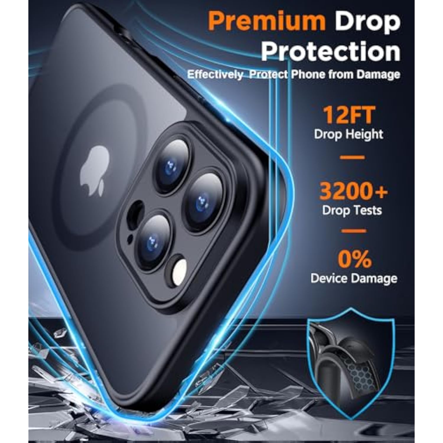 Magnetic For 16 Pro Max Case, Translucent Matte [2Pcs Tempered Glass Screen Protector] Cell Phone Home Button Stickers Phone Case,Black