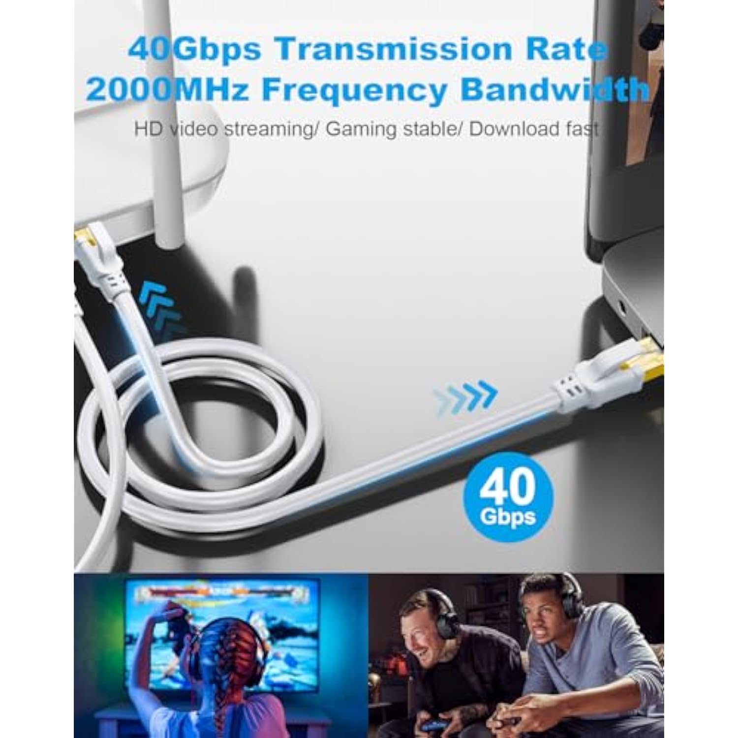 Cat 8 Ethernet Cable, 6Ft High Speed 40Gbps 2000Mhz Indoor & Outdoor Network I