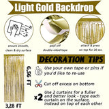 4 Pack Light Gold Fringe Curtain Backdrop, 3.2Ft X 6.6Ft Metallic Tinsel Foil Fringe Streamers Background For Photo Booth Birthday Wedding Baby Shower Carnival Easter Mother’S Day Party Decorations