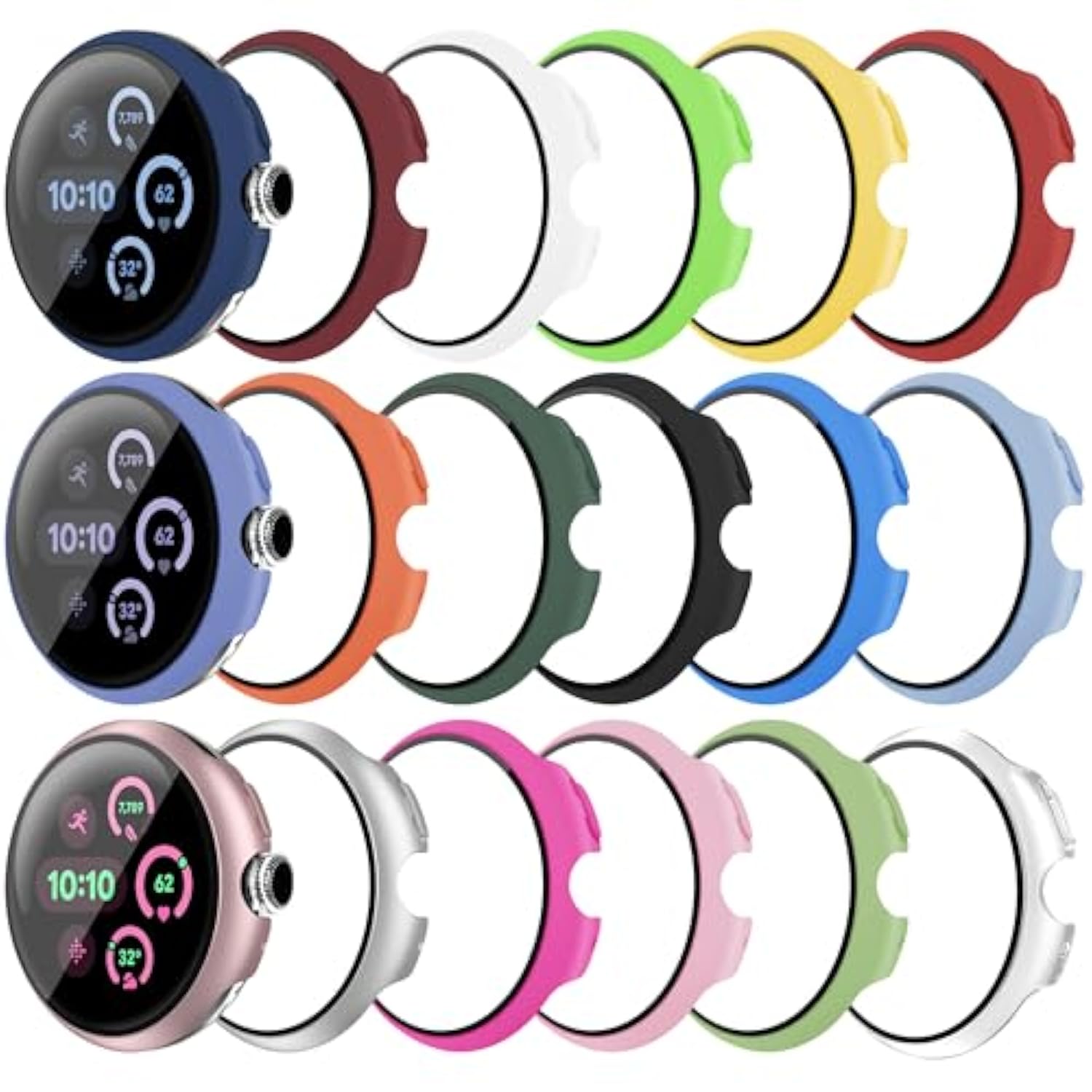 18 Pack Case For Google Pixel Watch 3/2/1 41Mm With Tempered Glass Screen Protector, Shockproof Hard Pc Bumper Protective Cover Compatible With Pixel Watch 3/2/1 41Mm