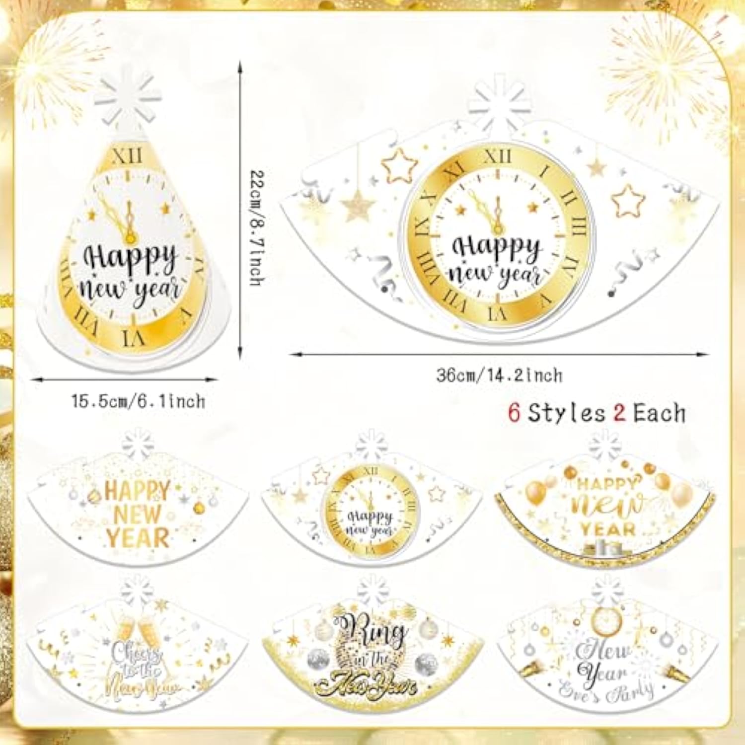 24pcs 2026 New Year Party Supplies White Gold Hats Glasses Photo Props
