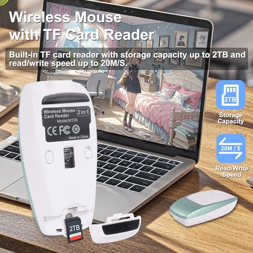 Bluetooth Mouse Rechargeable Portable Mini Computer Mice With Tf Card Reader 3 Adjustable Dpi Optical Lightweight Silent Wireless Mouse For Laptop Tablet Cell Phone Windows Mac Os Android Ios, Green