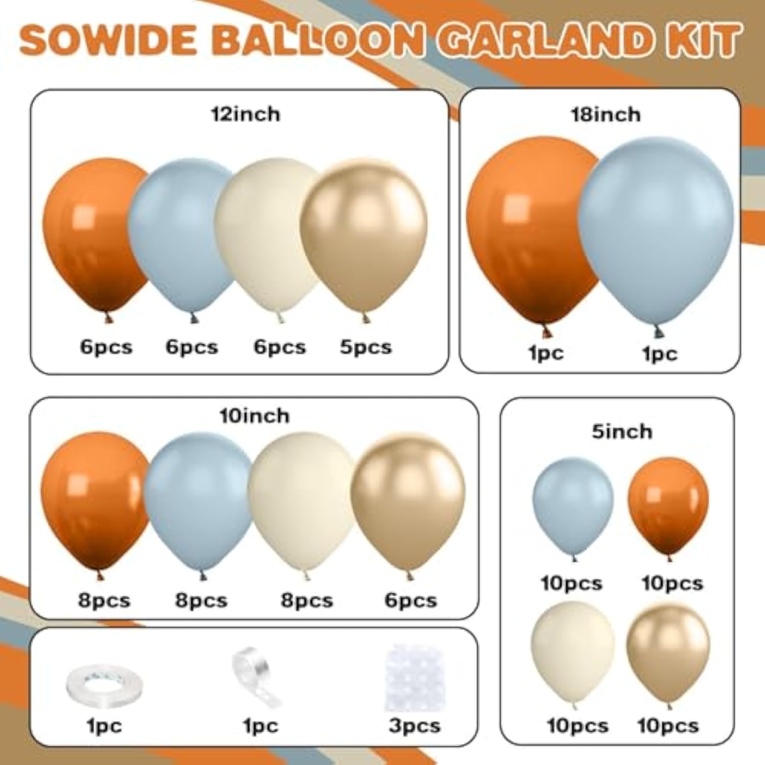 Fall Balloon Arch Kit with White Gold Orange Blue Balloons for Baby Shower Party