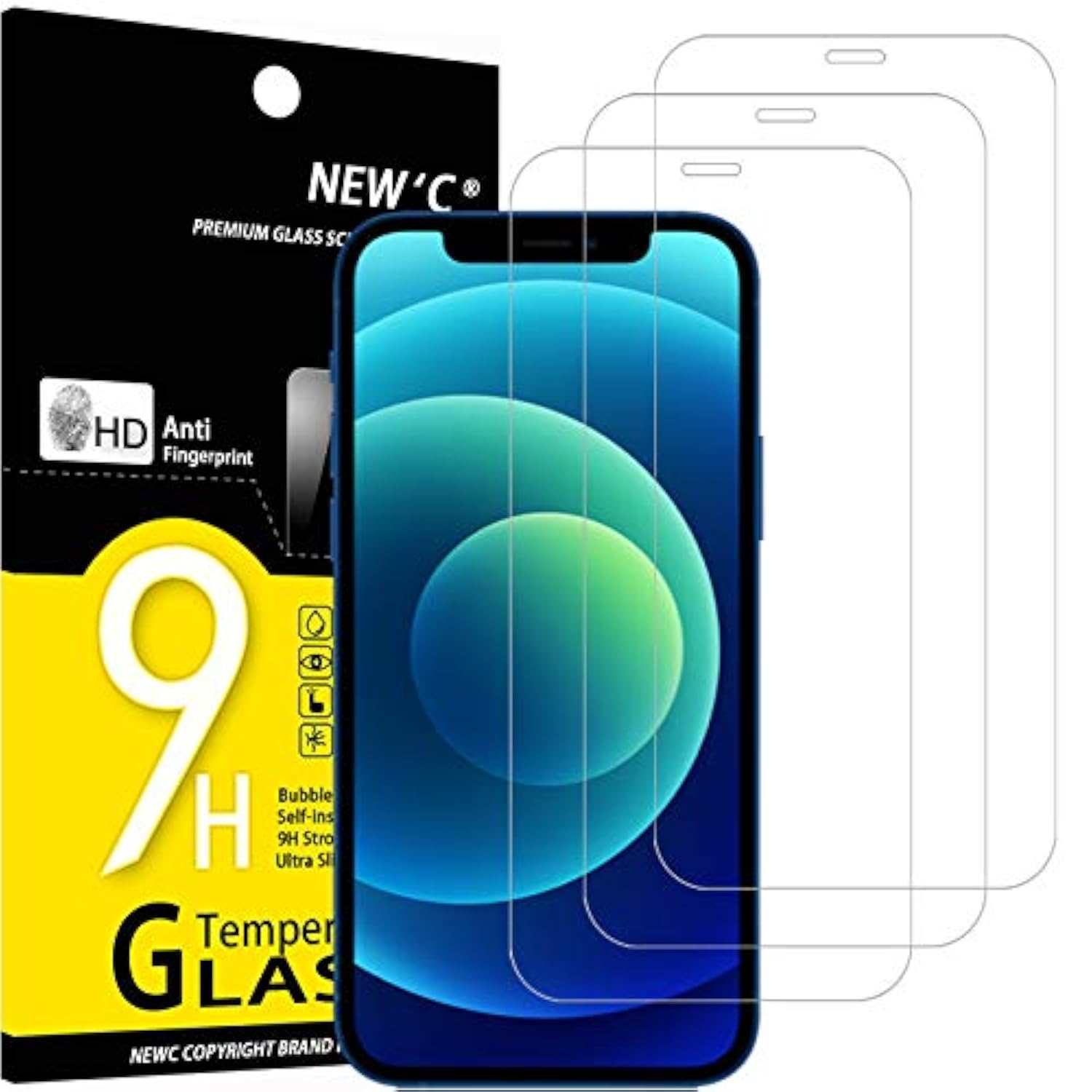 3-Pack iPhone 12/12 Pro 6.1 Inch Tempered Glass Screen Protector Case Friendly