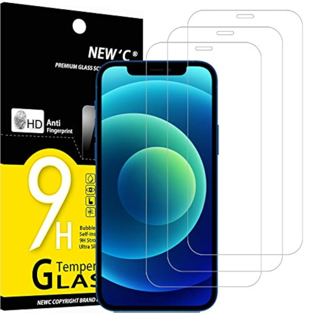 3-Pack iPhone 12/12 Pro 6.1 Inch Tempered Glass Screen Protector Case Friendly