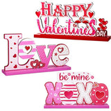3 Pcs Valentine'S Day Wooden Table Sign Decorations For Home, Valentine Table Centerpiece For Dining Room Office Desk Tabletop Wedding Engagement Anniversary Party Supplies Gifts(Pink)