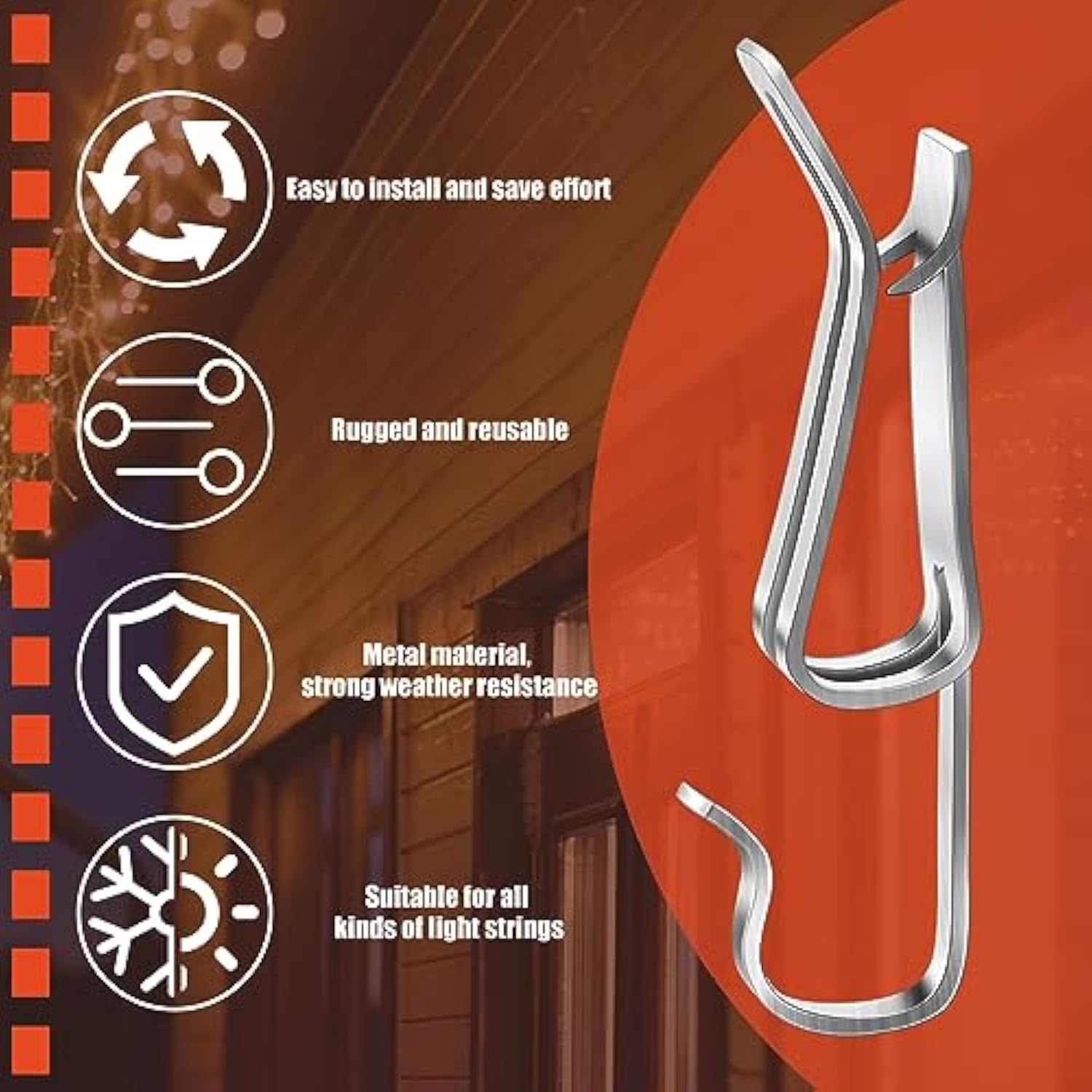 100 Pcs Christmas Light Clips Metal Gutter Hooks For Outdoor Xmas Hangers For Shingles Roof Seasonal Lighting Gutter Clips Hanging Festival Xmas Outside Decoration
