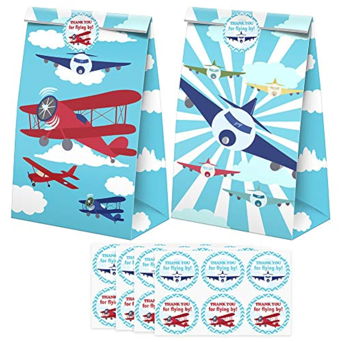 Airplane Goodie Bags-24 Pcs Airplane Party Favors Candy Bags With Stickers, Airplane Goody Gift Treat Bags Airplane Themed Birthday Party Supplies