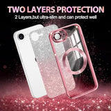 For Iphone 16E Case 2025,Compatible With Magsafe,Clear Magnetic Glitter Sparkle Luxury Plated Soft Tpu Bumper Full Camera Lens Protector For Iphone 16E,All Rose Gold