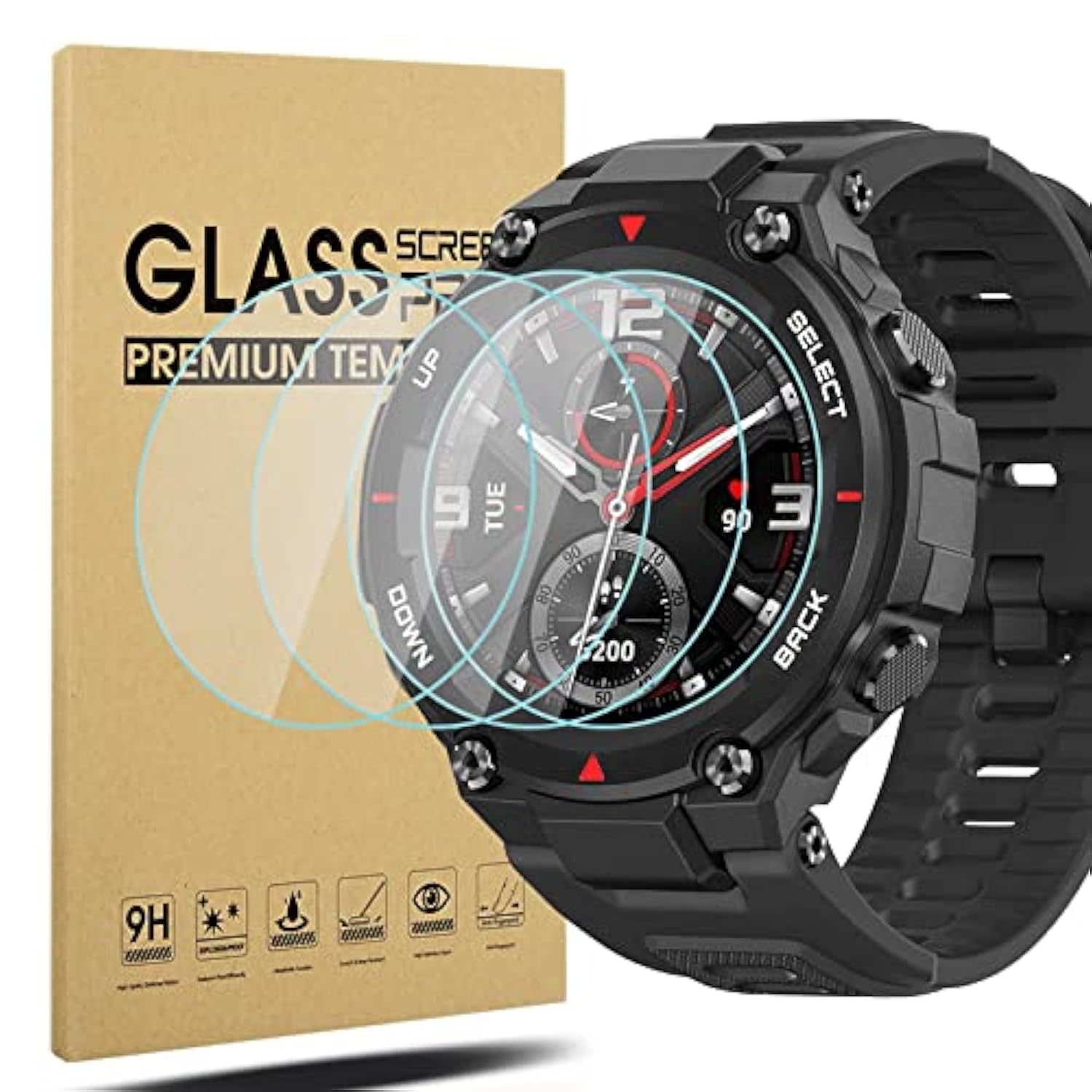 4-Pack For Amazfit T-Rex/Amazfit T-Rex Pro Screen Protector, [Anti-Scratch] Ultra-Thin 2.5D 9H Hardness Tempered Glass Screen Protective Film
