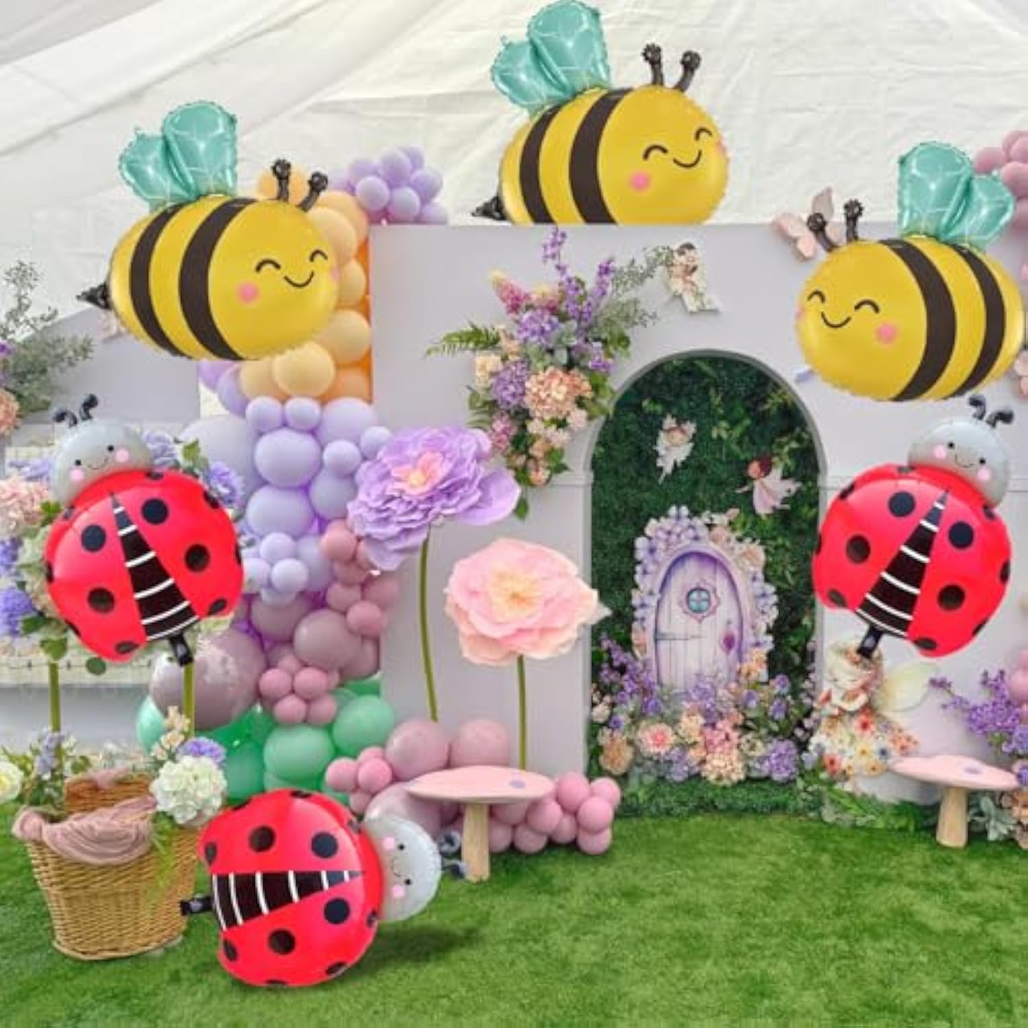 6Pcs Ladybug And Bee Foil Balloon Decorations For Garden Party?Ladybug Party Ballon Bee Birthday Party Suplile