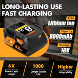 Upgraded 8000Mah 18V R840087 Lithium Battery Replacement For Ridgid 18V Battery R840085 R840083 R840084 130254003 Ac840086 Ac840089 Octane Drill-Compatible With Ridgid 18 Volt Charger-2 Pack