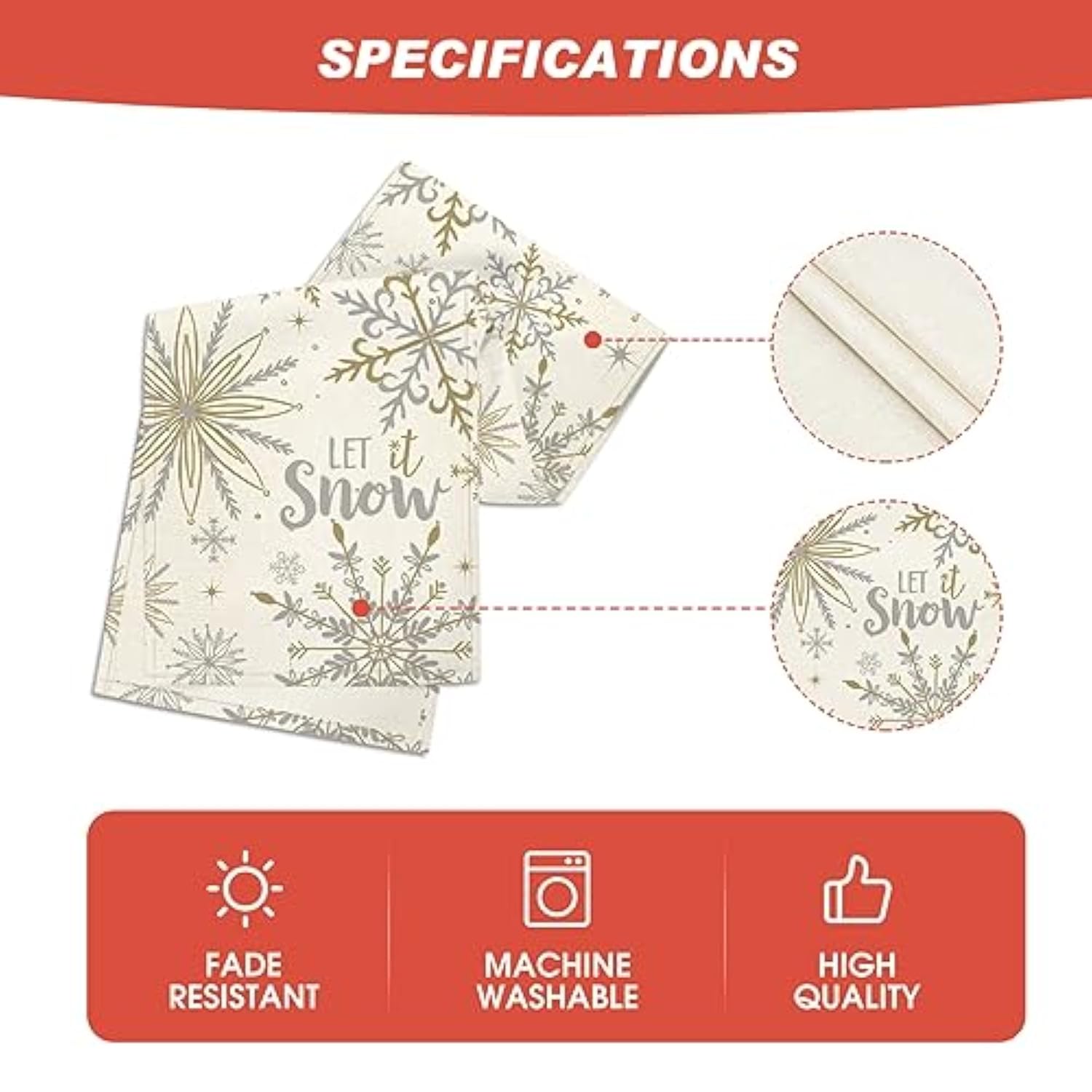 Beige Snowflake Let It Snow Winter Table Runner, Seasonal Christmas Kitchen Dining Table Decoration For Home Party Decor 13X72 Inch
