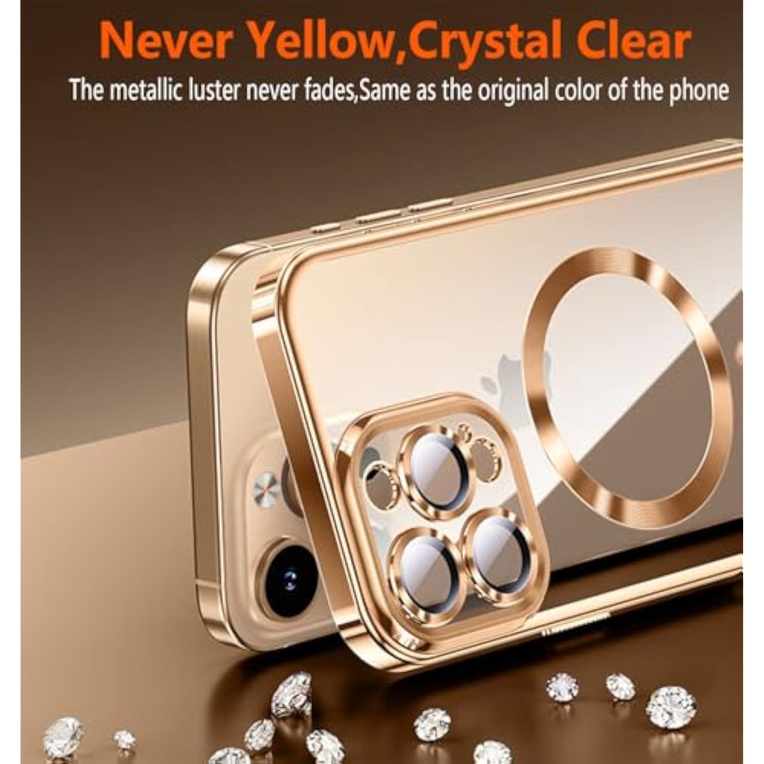 Magnetic iPhone 15 Pro Max Case with Privacy Screen, Camera Cover, Gold