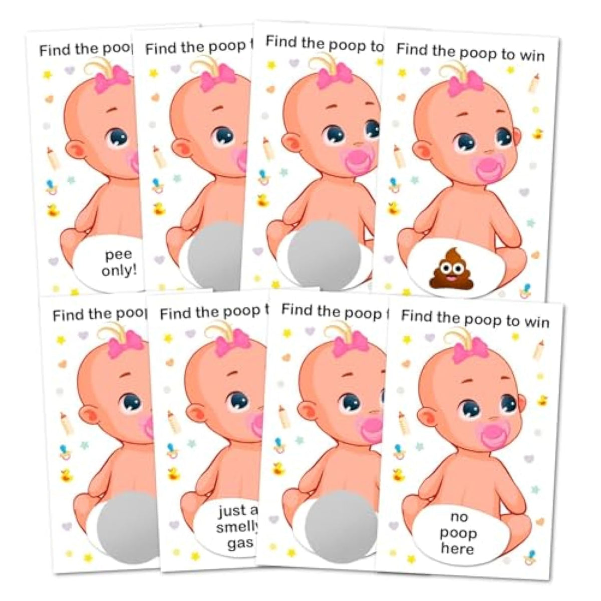 Baby Shower Girl Scratch Off Poop Game, Easy To Play Silly Games, Funny Idea, Ice Breaker Activity. Raffle Cards, Pink Pacifier, Set Of 40 Cards Made In Usa